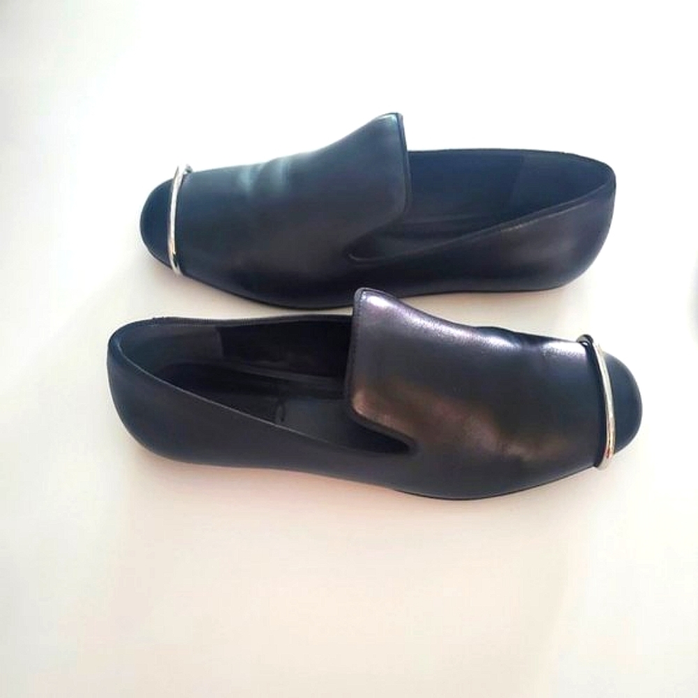 $595 Alexander Wang Leather Metal Ring Loafer Slip on Flats